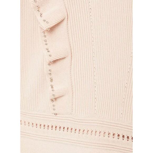 Sandro Dress Tilla Ruffle-Trimmed Embellished Ribbed-Knit Mini In Blush Sz XS/S - Picture 10 of 10